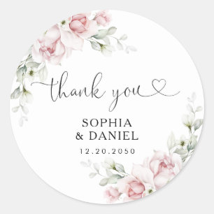 Blush Pink Roses Wedding Classic Round Sticker