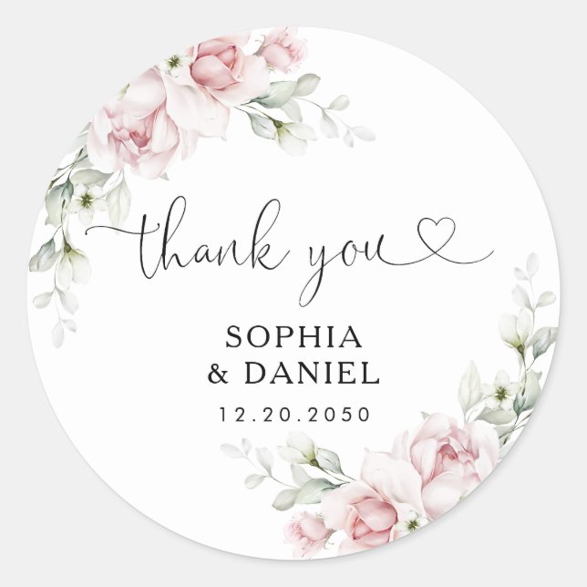 Blush Pink Roses Wedding Classic Round Sticker (Front)