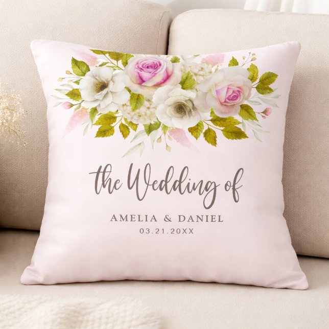 Blush Pink Roses Wedding Decor Gift Cushion (Creator Uploaded)