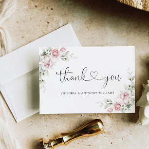 Blush Pink Roses Wedding Flat Thank You Card