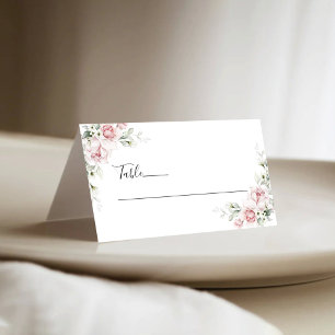 Blush Pink Roses Wedding Folded Place Card