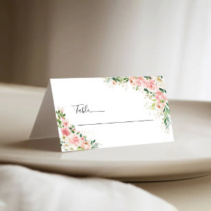 Blush Pink Roses Wedding Folded Place Cards