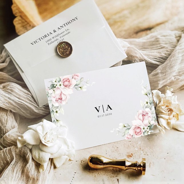Blush Pink Roses Wedding Invitation Envelope (Creator Uploaded)