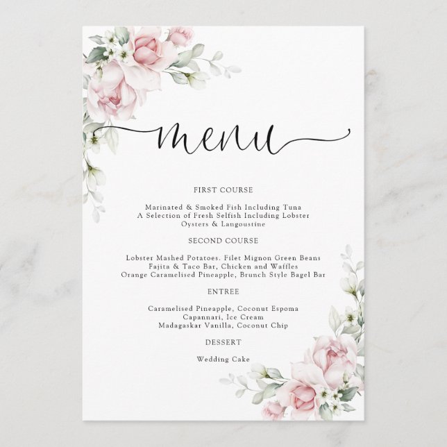 Blush Pink Roses Wedding Menu (Front)