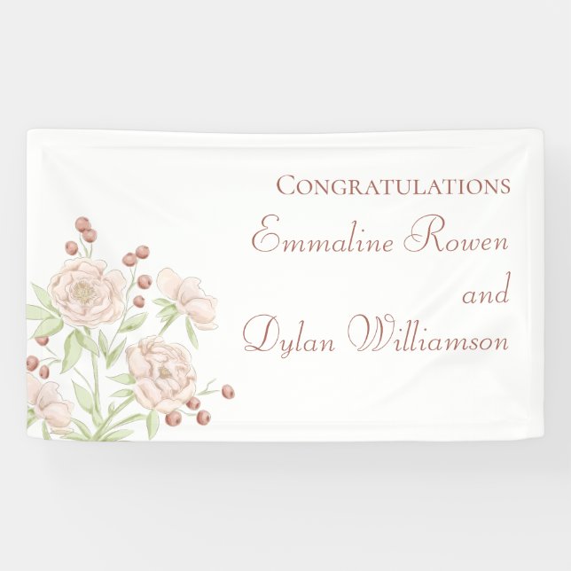 Blush Pink Roses Wedding Modern Banner (Horizontal)