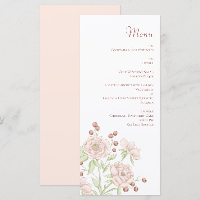 Blush Pink Roses Wedding Modern Menus (Front/Back)