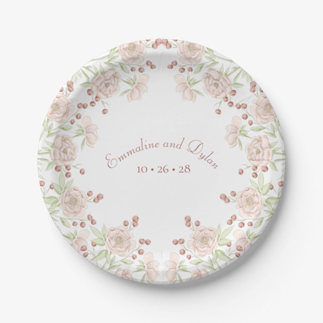 Blush Pink Roses Wedding Paper Plate (Front)