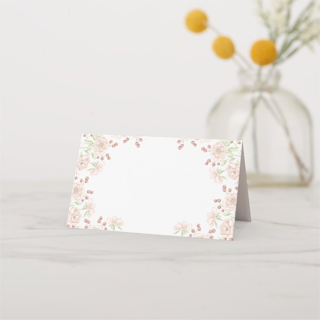 Blush Pink Roses Wedding Place Card (Front)