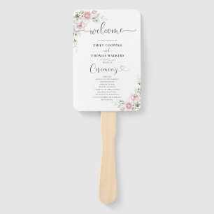 Blush Pink Roses Wedding Program Hand Fan