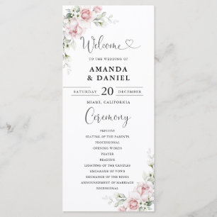 Blush Pink Roses Wedding Program Programme