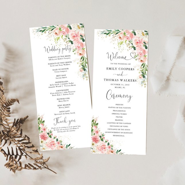 Blush Pink Roses Wedding Program Programme (Creator Uploaded)