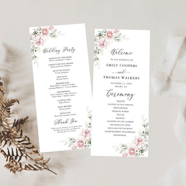 Blush Pink Roses Wedding Program Programme (Creator Uploaded)