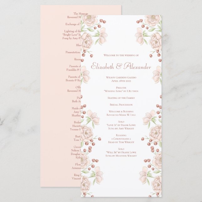 Blush Pink Roses Wedding Programs Menu (Front/Back)