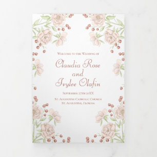 Blush Pink Roses Wedding Programs Tri-Fold Programme