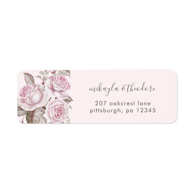 Blush Pink Roses Wedding Return Address Label (Front)