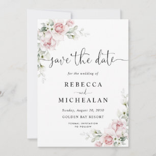 Blush Pink Roses Wedding Save The Date Invitation