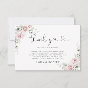 Blush Pink Roses Wedding Thank You Car Card