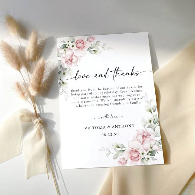 Blush Pink Roses Wedding Thank You Card (Creator Uploaded)