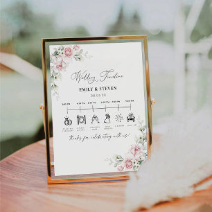 Blush Pink Roses Wedding Timeline Sign