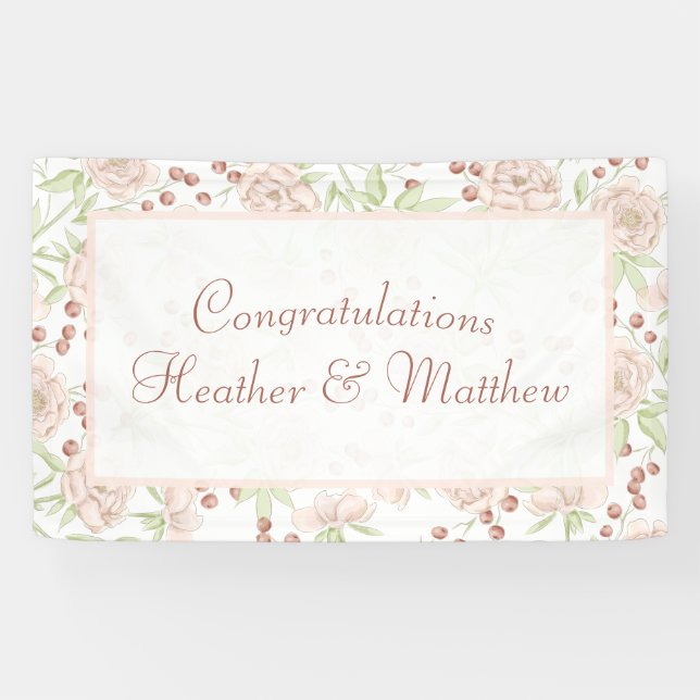Blush Pink Roses Wedding Vintage Banner (Horizontal)