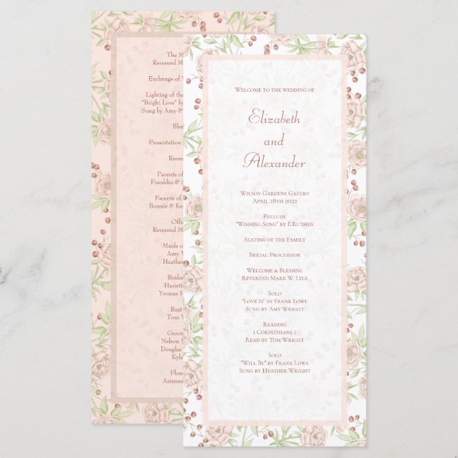 Blush Pink Roses Wedding Vintage Programs Menu (Front/Back)