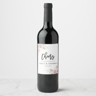 Blush Pink Roses Wedding Wine Label