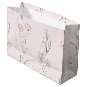Blush Pink Roses White Tulips Bridal Shower Large Gift Bag