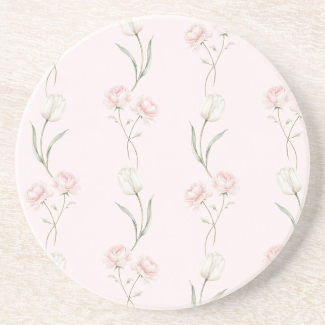 Blush Pink Roses White Tulips   Coaster (Front)
