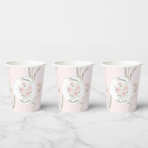 Blush Pink Roses White Tulips Wedding Paper Cups