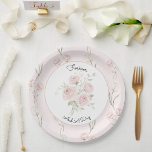 Blush Pink Roses White Tulips Wedding Paper Plate