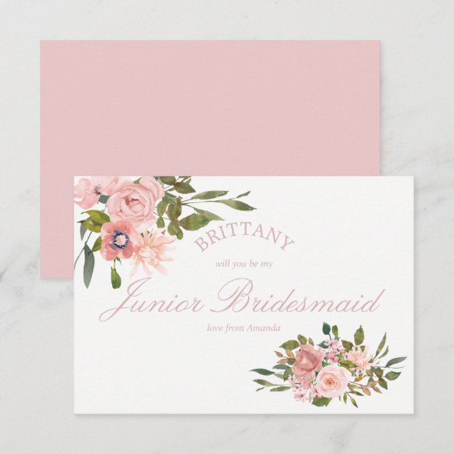 Blush Pink Roses Will You Be My Junior Bridesmaid Invitation (Front/Back)
