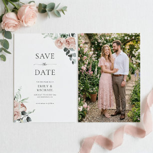 Blush Pink Roses With Photo Elegant Wedding Save The Date