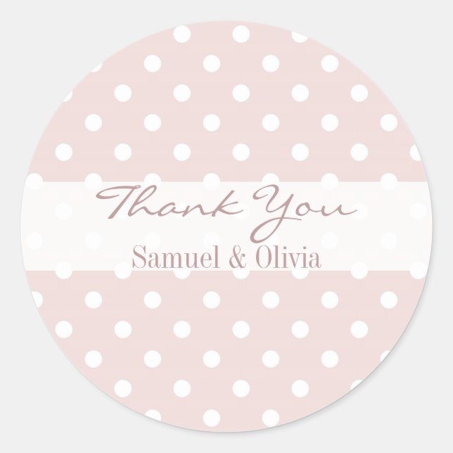 Blush Pink Round Custom Polka Dotted Thank You Classic Round Sticker (Front)