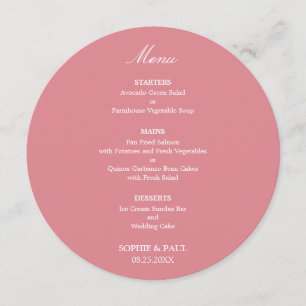 Blush Pink Round Wedding Menu