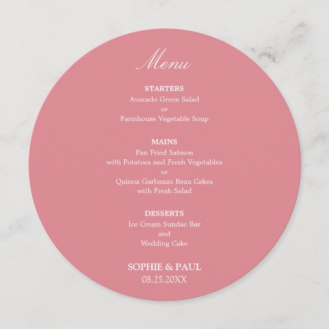 Blush Pink Round Wedding Menu (Front)