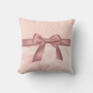 Blush pink ruffle polka dot cushion