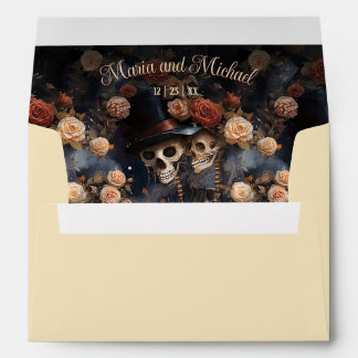 Blush Pink Russet Roses Kissing Skeletons Gothic Envelope