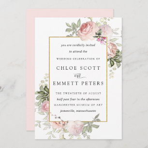 Blush Pink Rustic Floral Wedding Invitation
