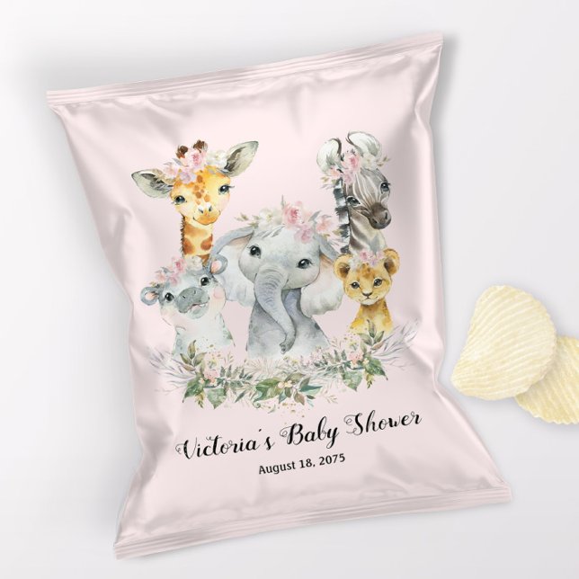 Blush Pink Safari Baby Shower Chip Bag Wrapper (Wrapper flyer for 1 ounce chip and snack bag.)