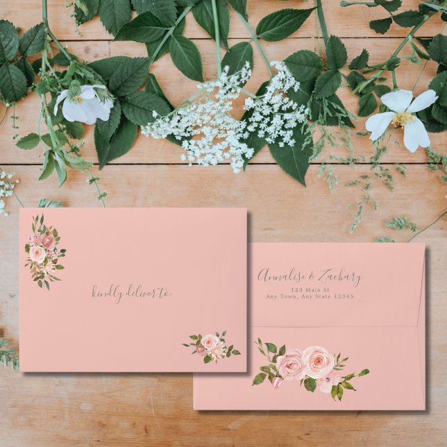 Blush Pink Sage Floral Wedding Address Envelope (Creator Uploaded)