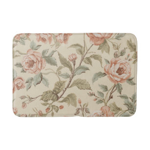 Blush Pink Sage Green Beige Shabby Chic Floral Bath Mat