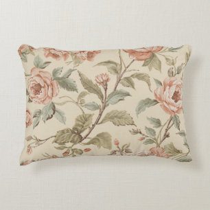 Blush Pink Sage Green Beige Shabby Chic Floral Decorative Cushion