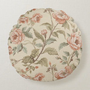 Blush Pink Sage Green Beige Shabby Chic Floral Round Cushion