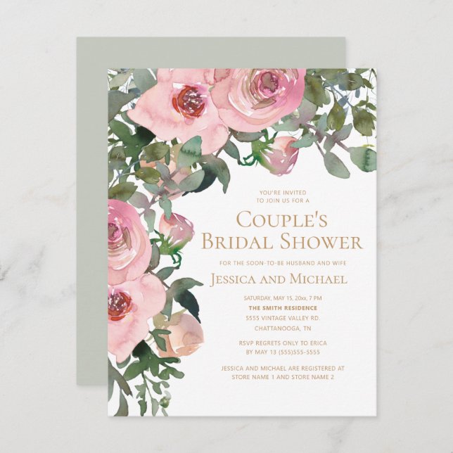 Blush Pink Sage Green Couple's Bridal Shower Invitation (Front/Back)