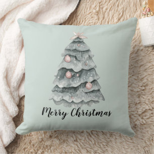 Blush  Pink Sage Green Deer Christmas Tree  Cushion