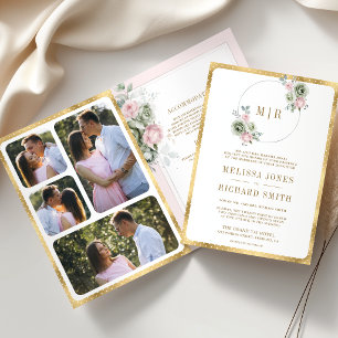 Blush Pink Sage Green Floral All in One Wedding Invitation