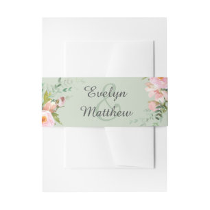 Blush Pink & Sage Green Floral Bouquet Wedding Invitation Belly Band