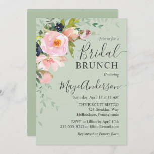 Blush Pink & Sage Green Floral Bridal Brunch Invitation