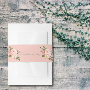 Blush Pink & Sage Green Floral Wedding Invitation Belly Band