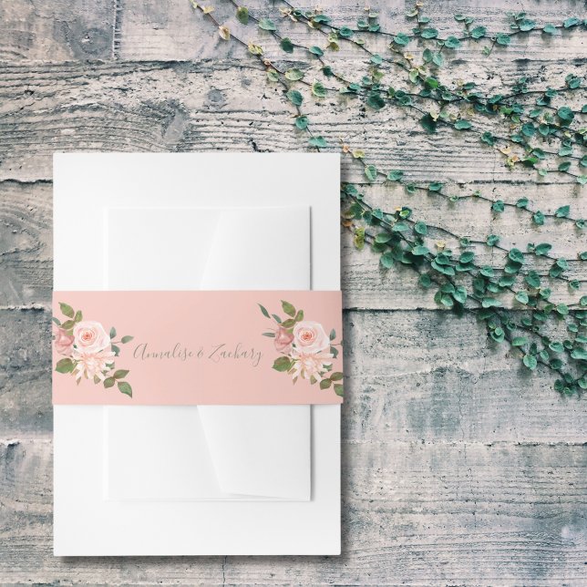 Blush Pink & Sage Green Floral Wedding Invitation Belly Band (Creator Uploaded)